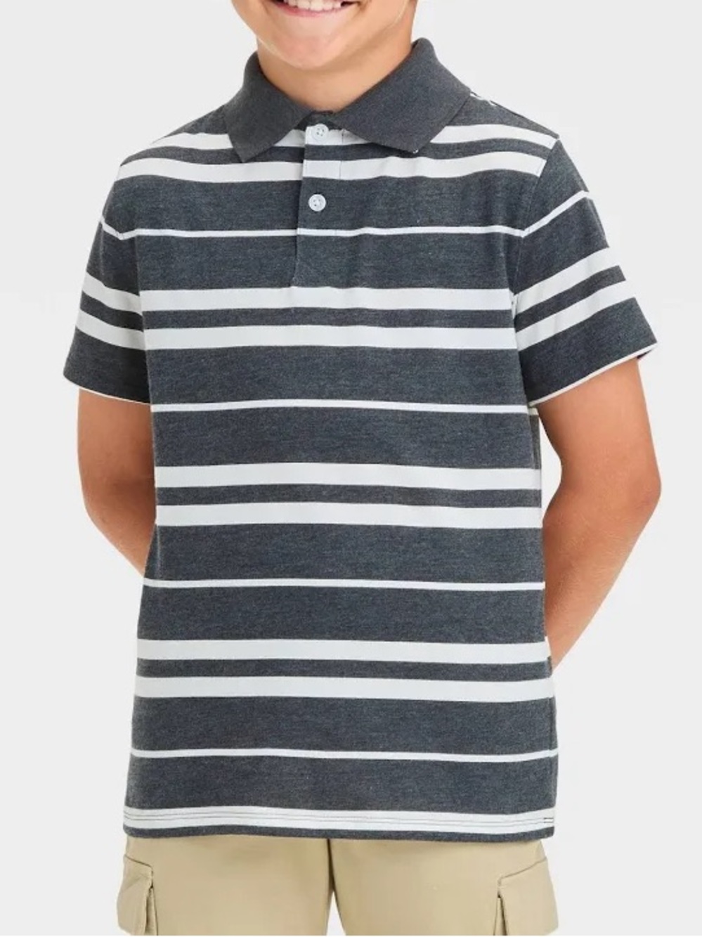 Cat & Jack Boys’ Short Sleeve Striped Polo Shirt - Black